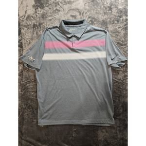 Nike Dri Fit Tour Performance Golf Polo Shirt Gray Pink/White Striped Mens XL